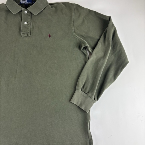 VTG Polo Ralph Lauren Large Cotton Knit Hunter Green Pony Long Sleeve Shirt - Picture 4 of 8